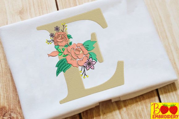 Letter E and Flower Embroidery Design