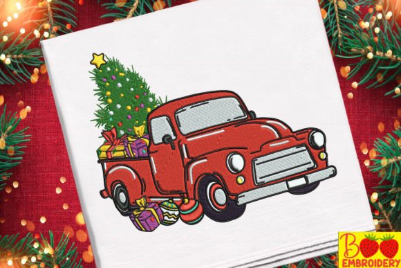 Red Truck Christmas Embroidery